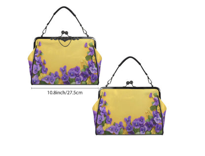 Yellow Floral Purple Flowers Spring Mother's Day Shoulder Cross Body Bag Satchel Kisslock
