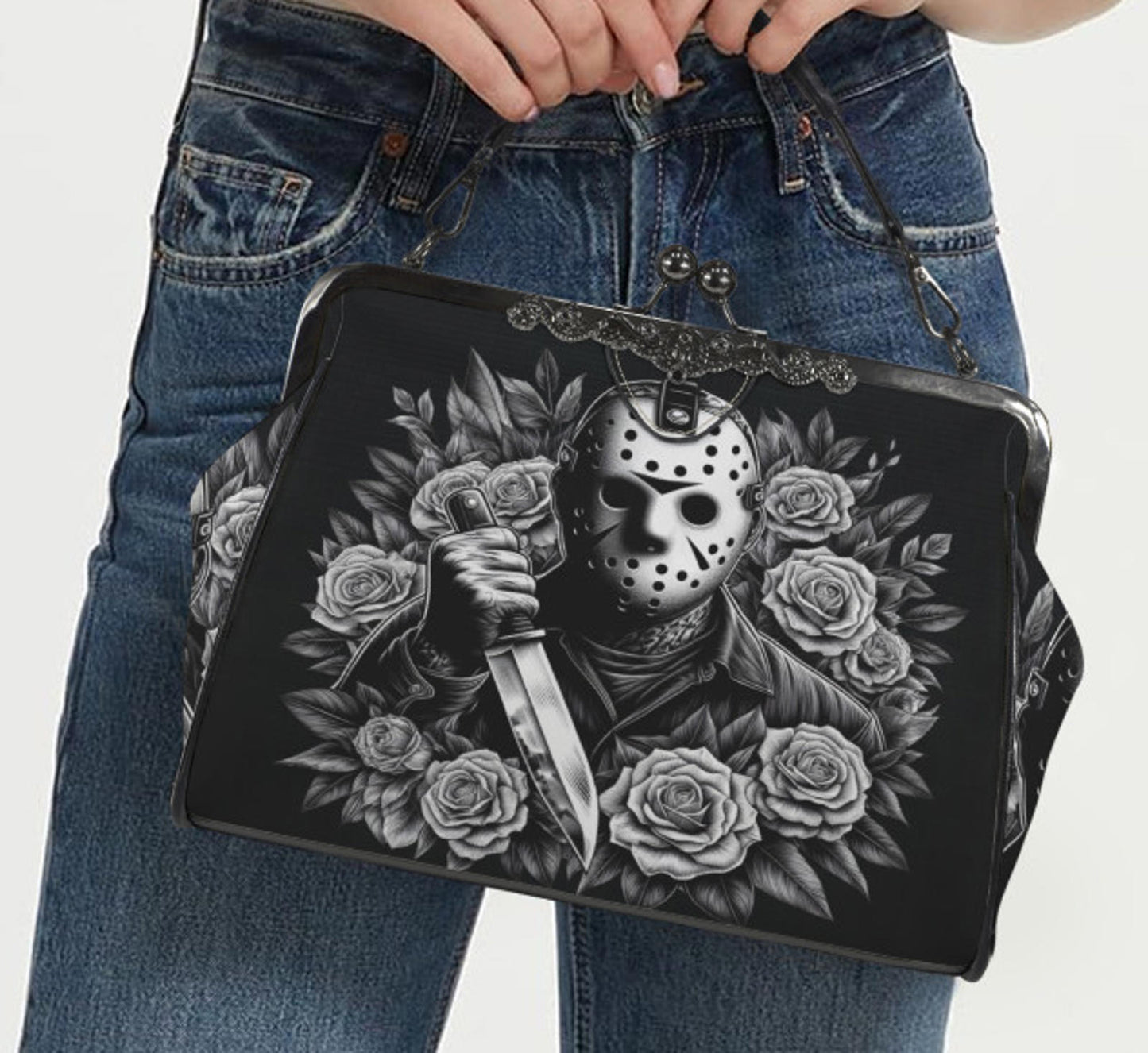 Horror Friday the 13th Jason Voorhees Floral Shoulder Cross Body Bag Satchel NEW Kisslock