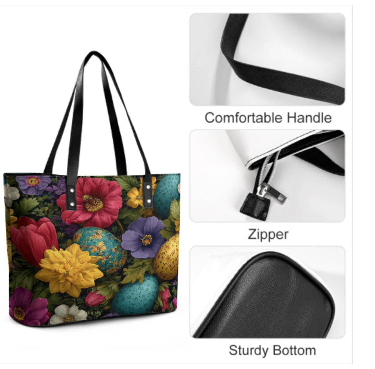 Custom Tote Hand Shoulder Bag 12 X 15 Spring Eggs Flowers Easter Mother's Day Terrifictrend