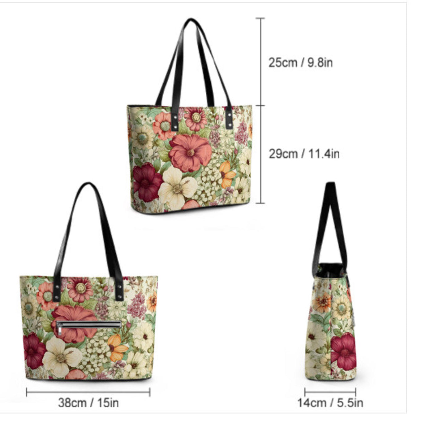 Custom Tote Hand Shoulder Bag 12 X 15 Spring Flowers Art Sage Pink Yellow Gift Terrifictrend