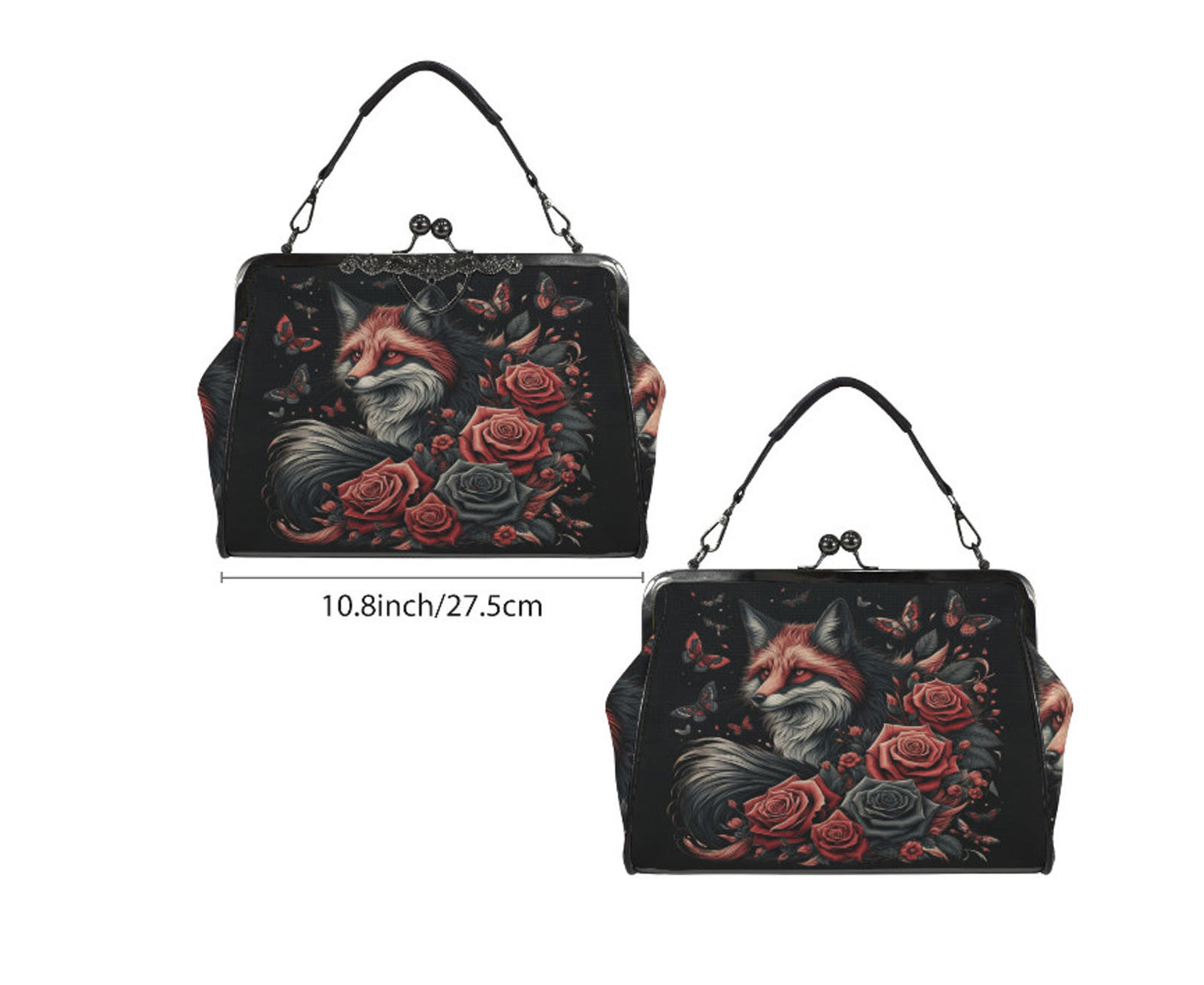 Dark Victorian Gothic Fox Moon Roses Butterfly  Shoulder Cross Body Bag Satchel Kisslock