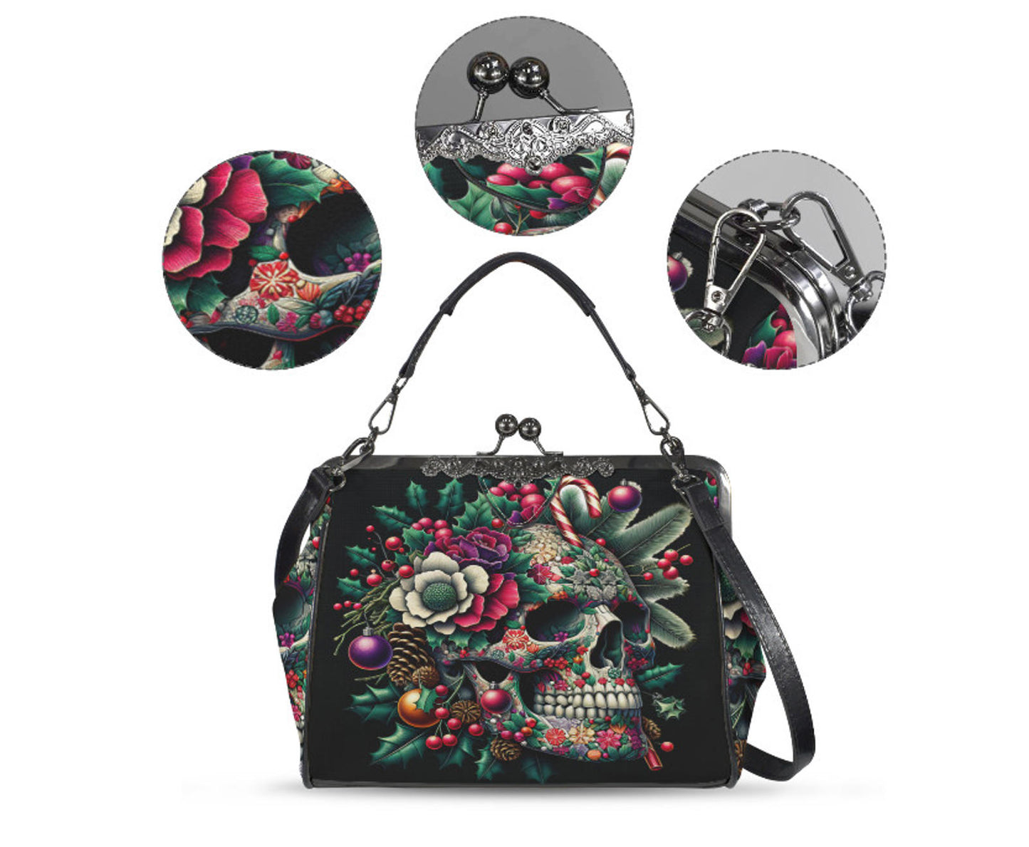 Victorian Gothic Christmas Sugar Skull  Shoulder Cross Body Hand Bag Satchel Kisslock