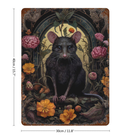 Rustic Gothic Botanical Animals Black Rat Metal Sign Victorian Wall Decor 8 x 12 Unbranded