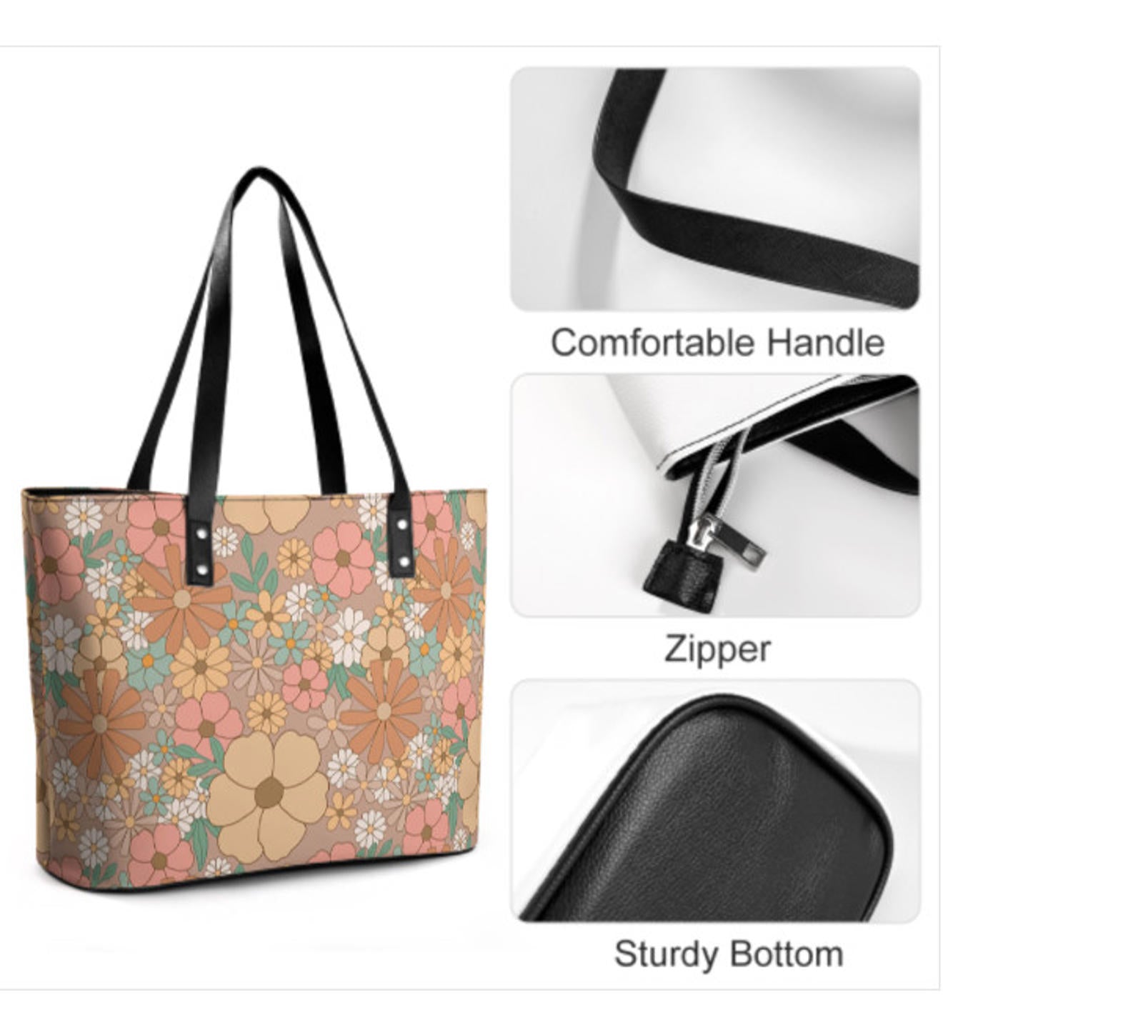 Custom Tote Hand Shoulder Bag 12 X 15 Spring Bohemian BohoBrown Orange Floral Terrifictrend