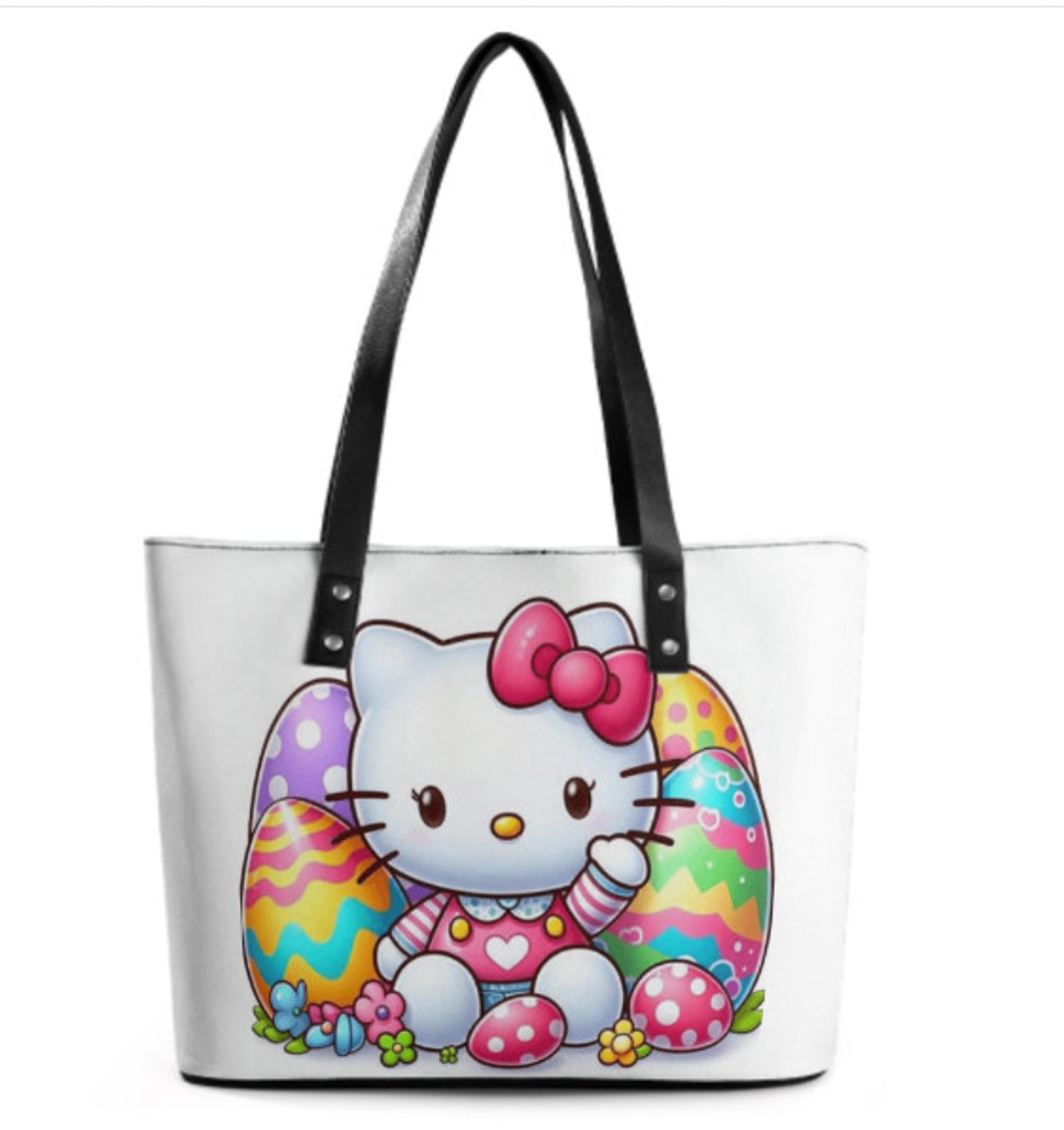 Custom Tote Hand Shoulder Bag 12 X 15 Spring Happy Easter Eggs Hello Kitty Art Terrifictrend