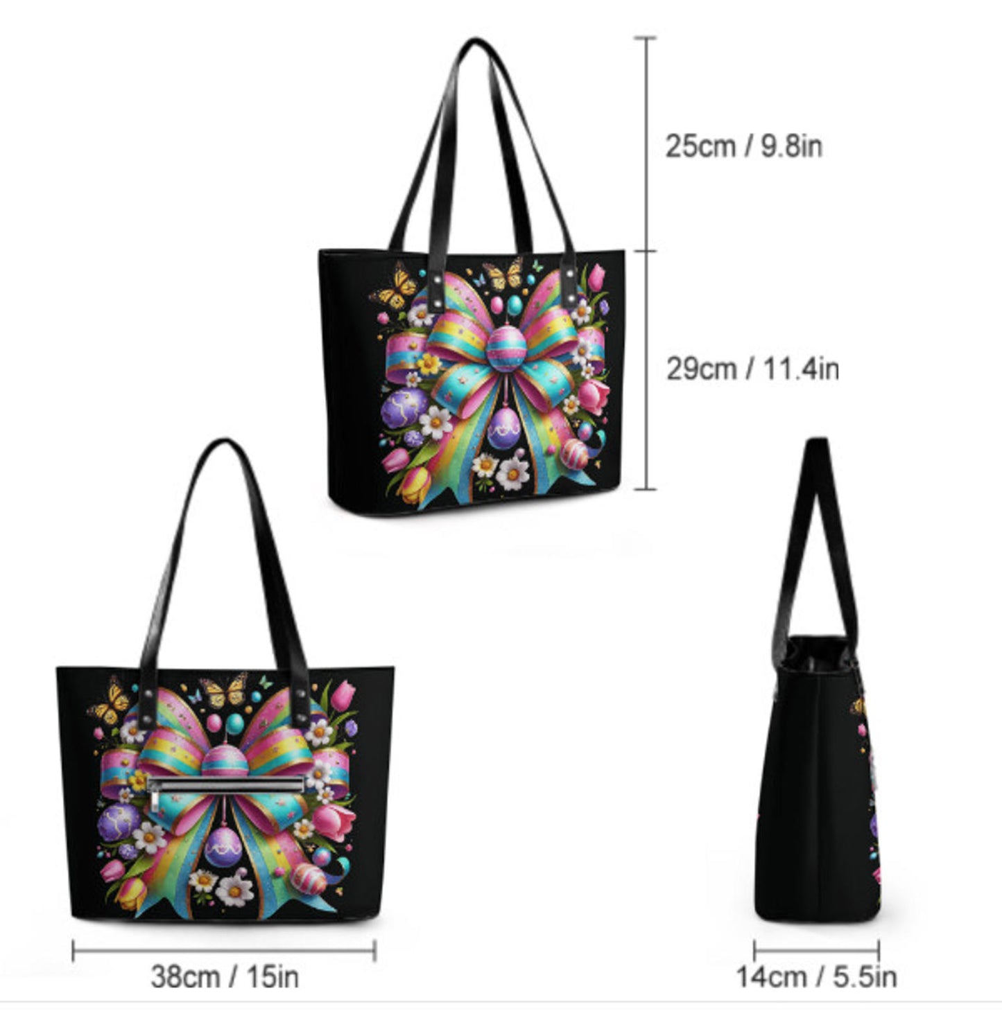 Custom Tote Hand Shoulder Bag 12 X 15 Spring Easter Tulip Eggs Bow Glam Pastel Terrifictrend