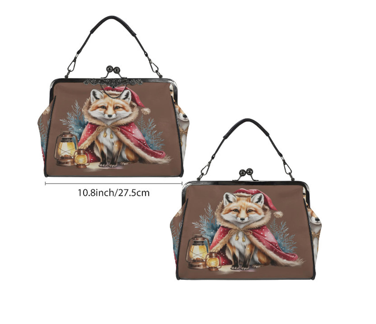 Victorian Gothic Christmas Fox Holiday  Shoulder Cross Body Hand Bag Satchel Kisslock