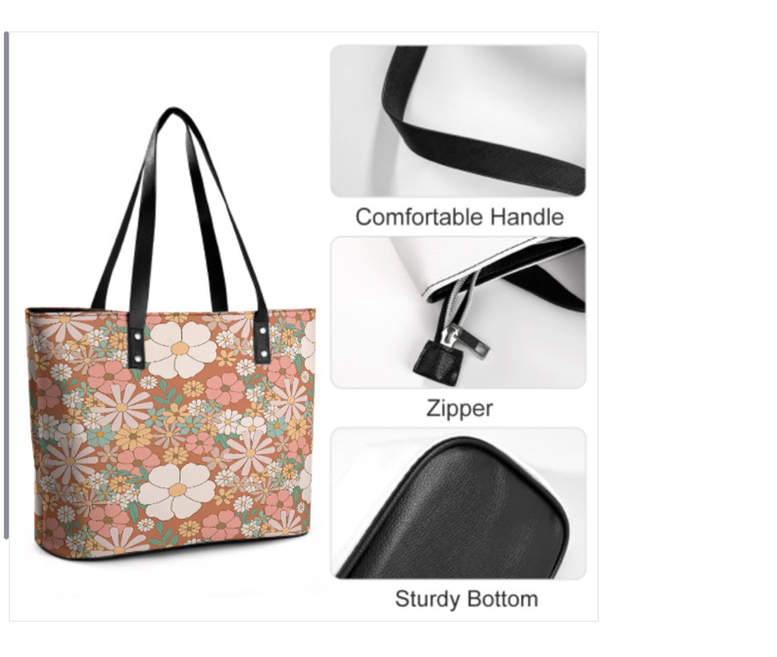 Custom Tote Hand Shoulder Bag 12 X 15 Spring Bohemian Boho Peach Orange Floral Terrifictrend