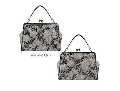 Victorian Vintage Black Lace Floral Shoulder Cross Body Hand Bag Satchel Kisslock