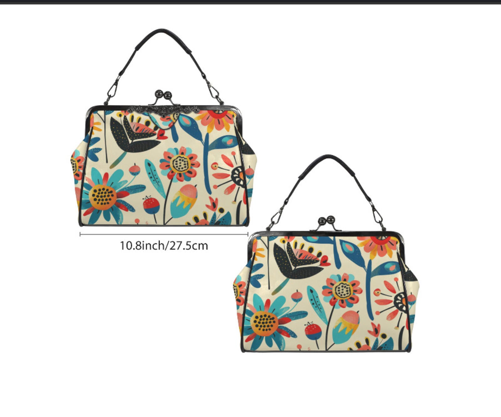 Whimsical Flower Art Spring Mother's Day Shoulder Cross Body Bag Satchel NEW Kisslock