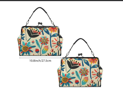Whimsical Flower Art Spring Mother's Day Shoulder Cross Body Bag Satchel NEW Kisslock