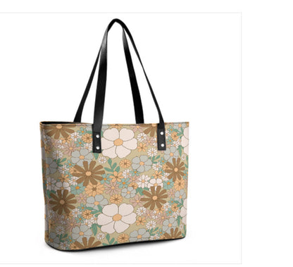 Custom Tote Hand Shoulder Bag 12 X 15 Spring Bohemian Boho Green Brown Floral Terrifictrend