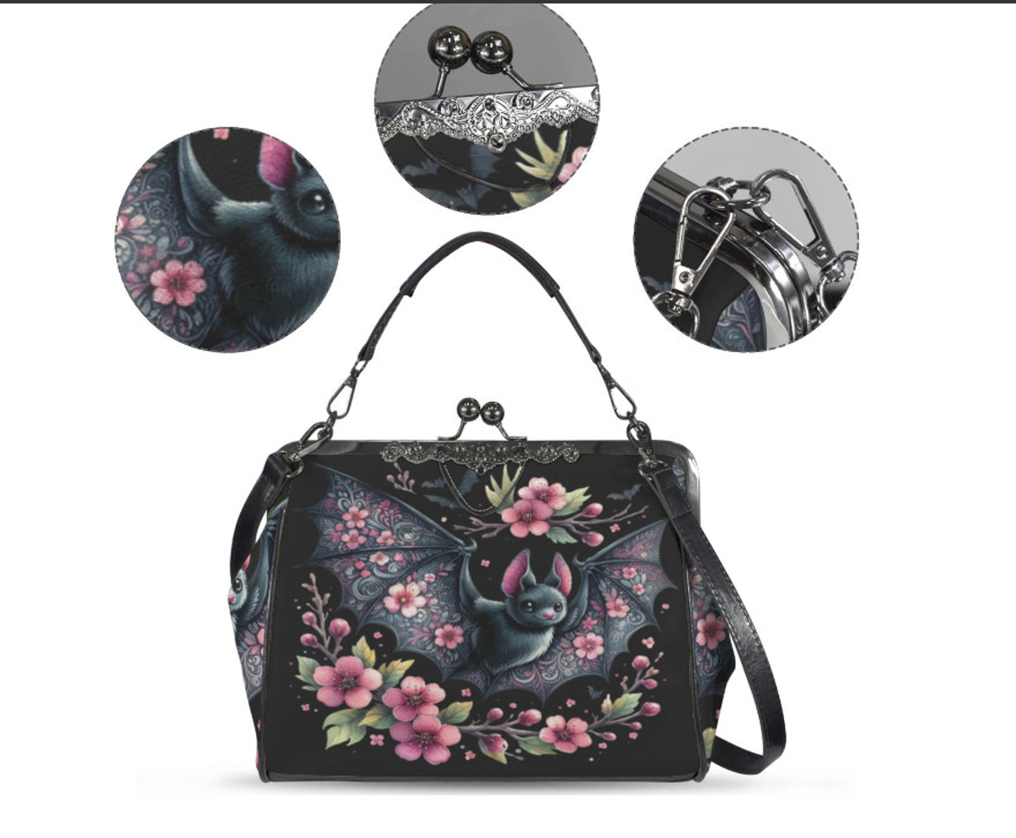 Victorian Gothic Floral Bat Spring Mother's Day  Shoulder Cross Body Bag Satchel Kisslock