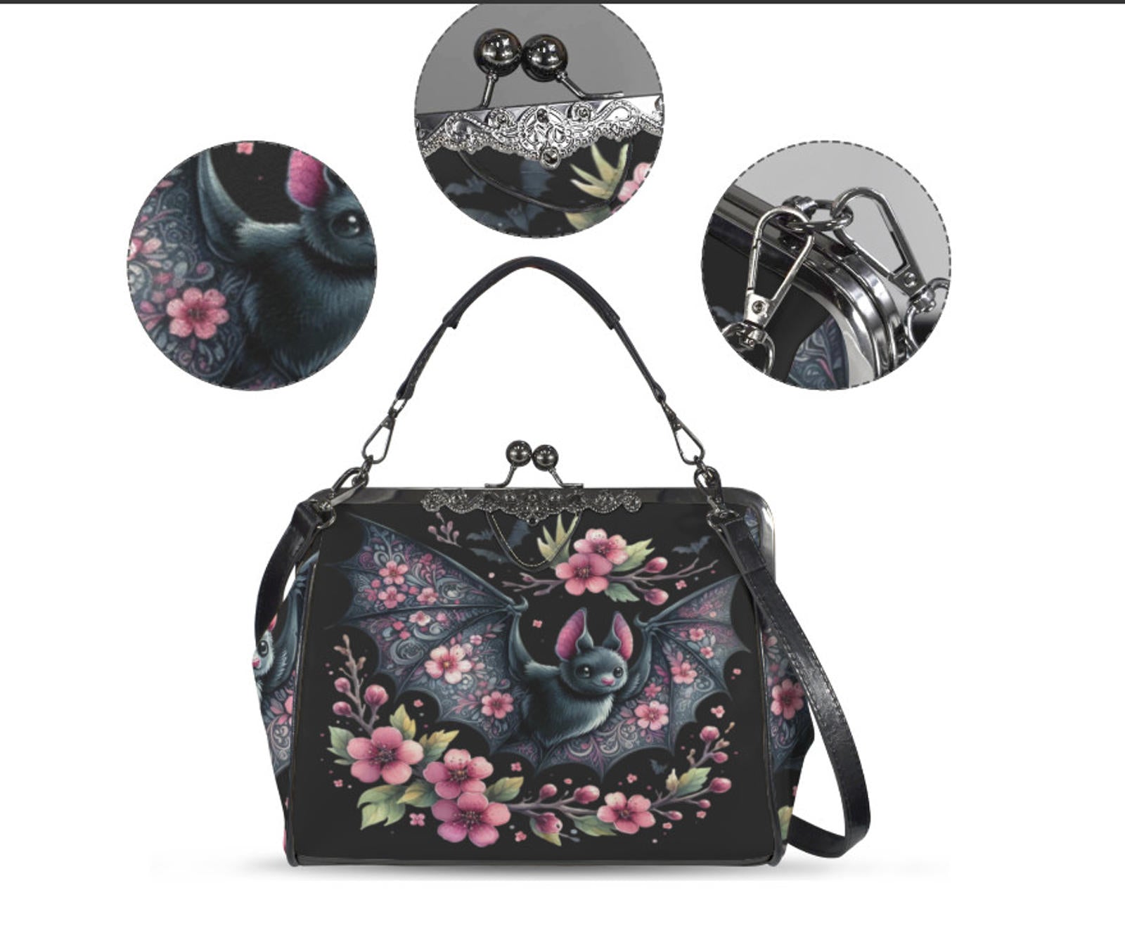 Victorian Gothic Floral Bat Spring Mother's Day  Shoulder Cross Body Bag Satchel Kisslock