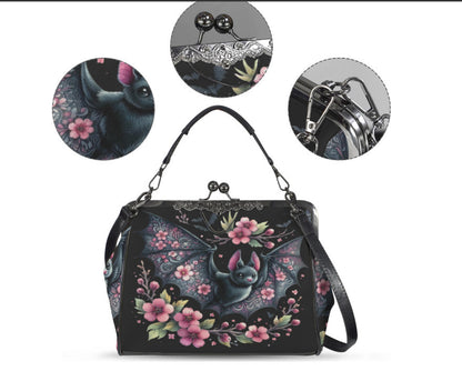Victorian Gothic Floral Bat Spring Mother's Day  Shoulder Cross Body Bag Satchel Kisslock