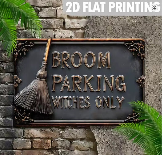 VintageWitch Broom Parking Sign Wiccan Sign Halloween Wall Decor 8x12 NEW Unbranded
