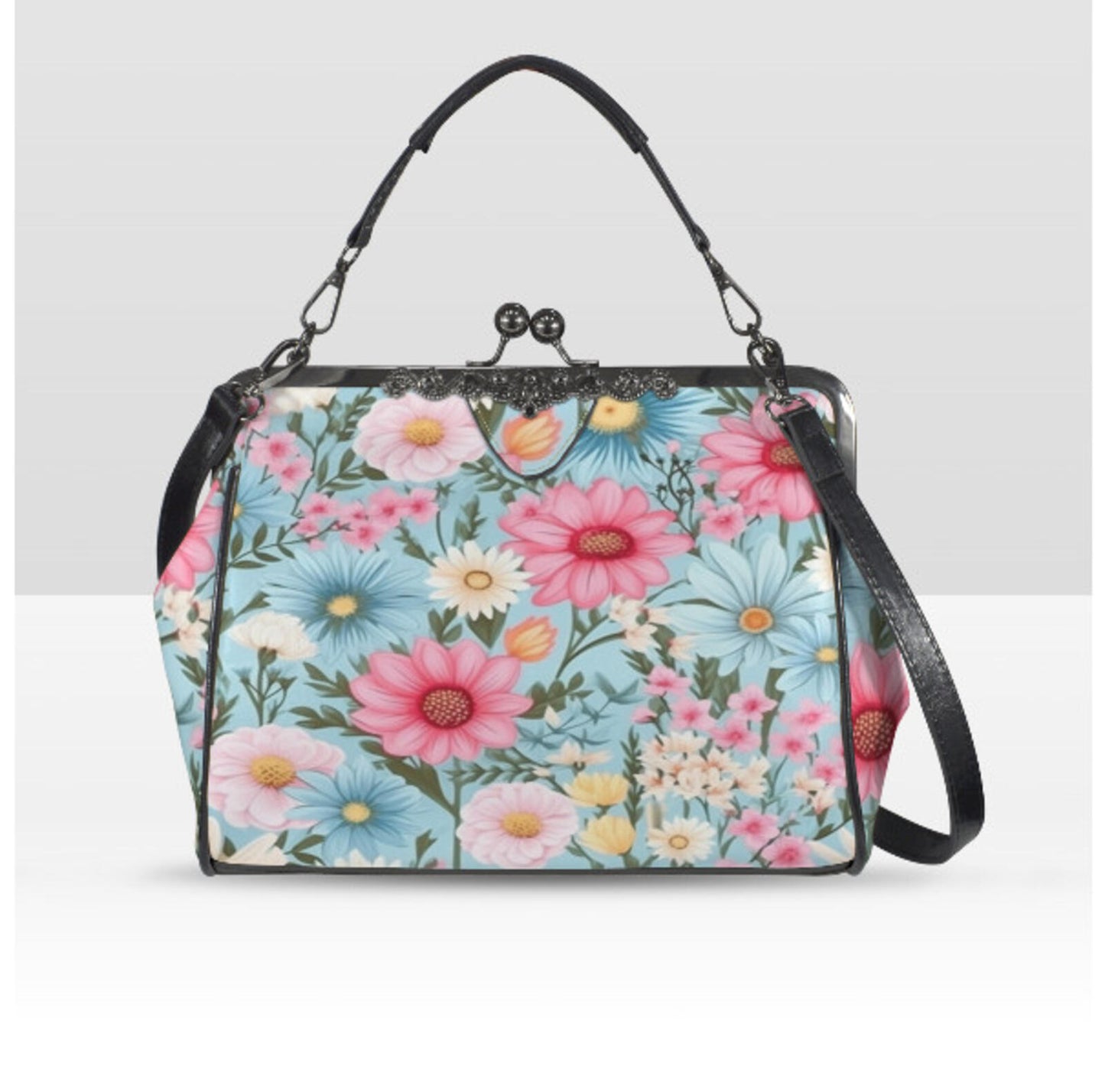 Flowers Green White Pink Spring Summer Art Shoulder Cross Body Bag Satchel NEW Kisslock