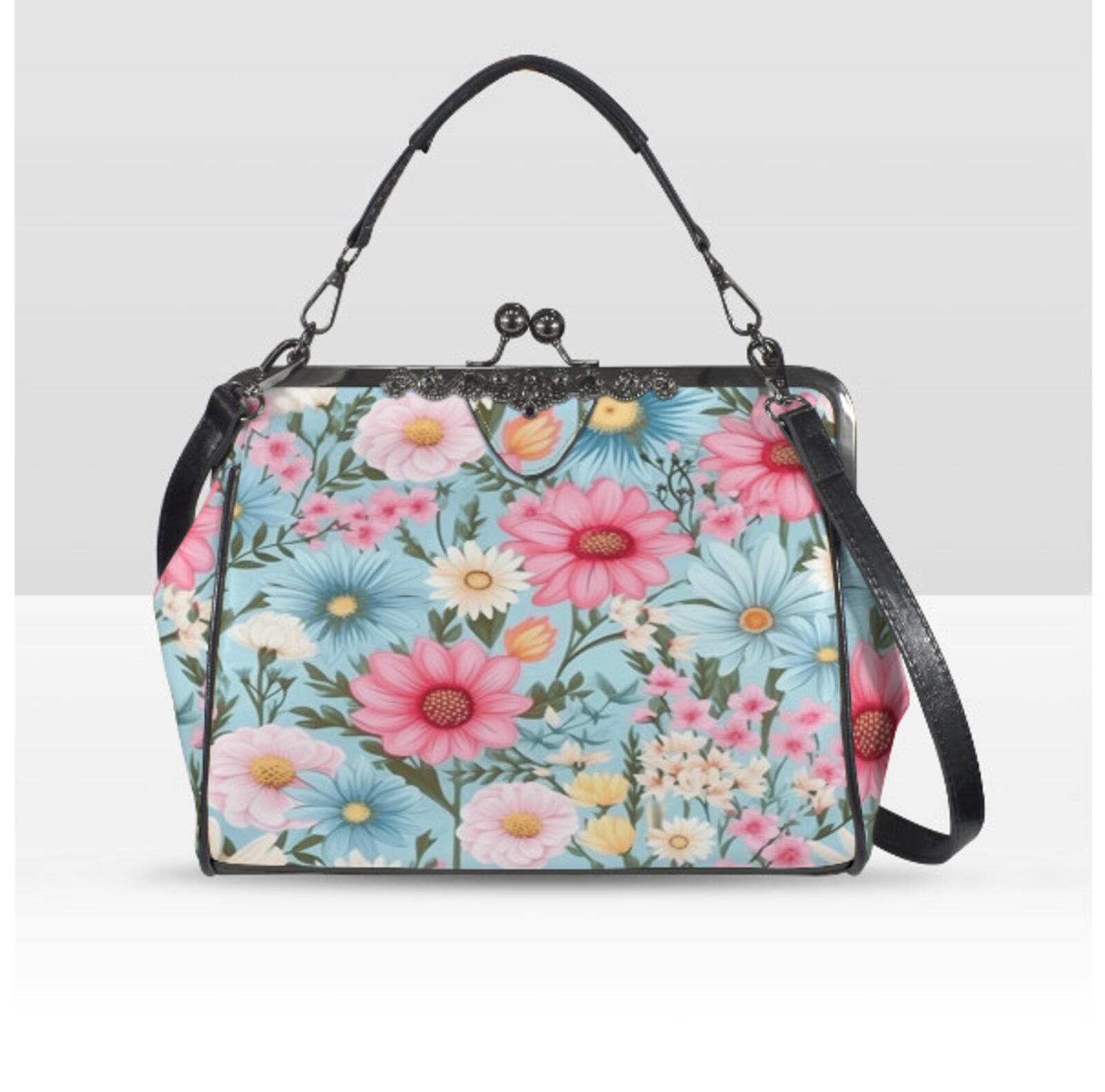Flowers Green White Pink Spring Summer Art Shoulder Cross Body Bag Satchel NEW Kisslock