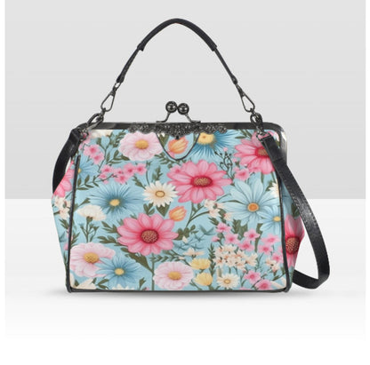 Flowers Green White Pink Spring Summer Art Shoulder Cross Body Bag Satchel NEW Kisslock