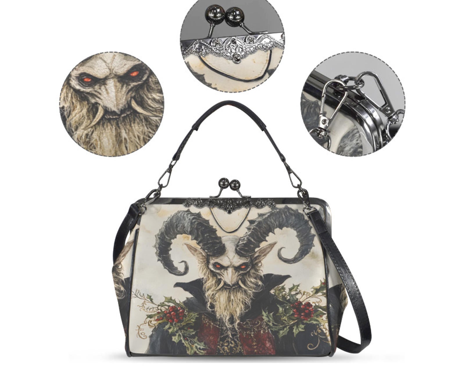 Horror Christmas Krampus Claus Cute Shoulder Cross Body Bag Satchel Holiday Gift Kisslock