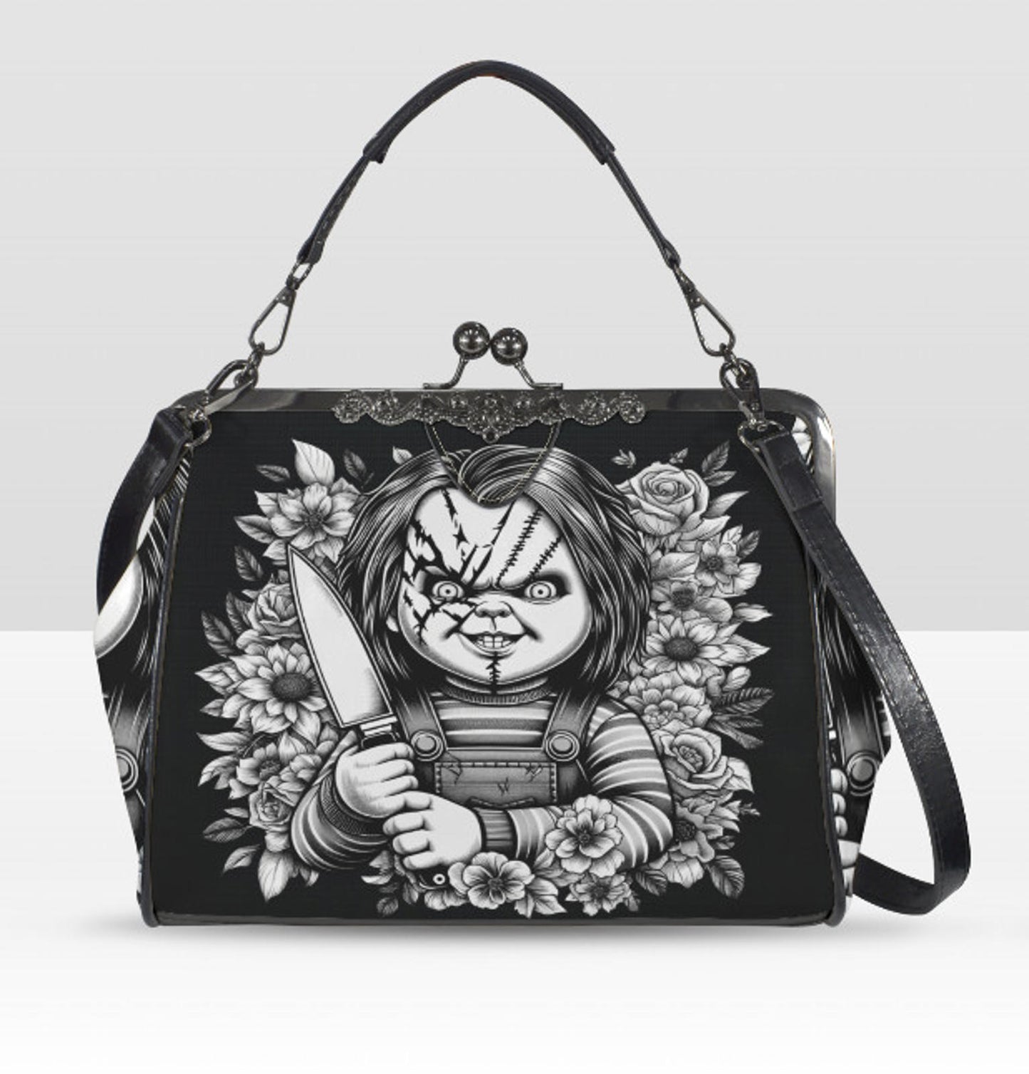 Horror Scarred Chucky Halloween Floral Shoulder Cross Body Bag Satchel NEW Kisslock