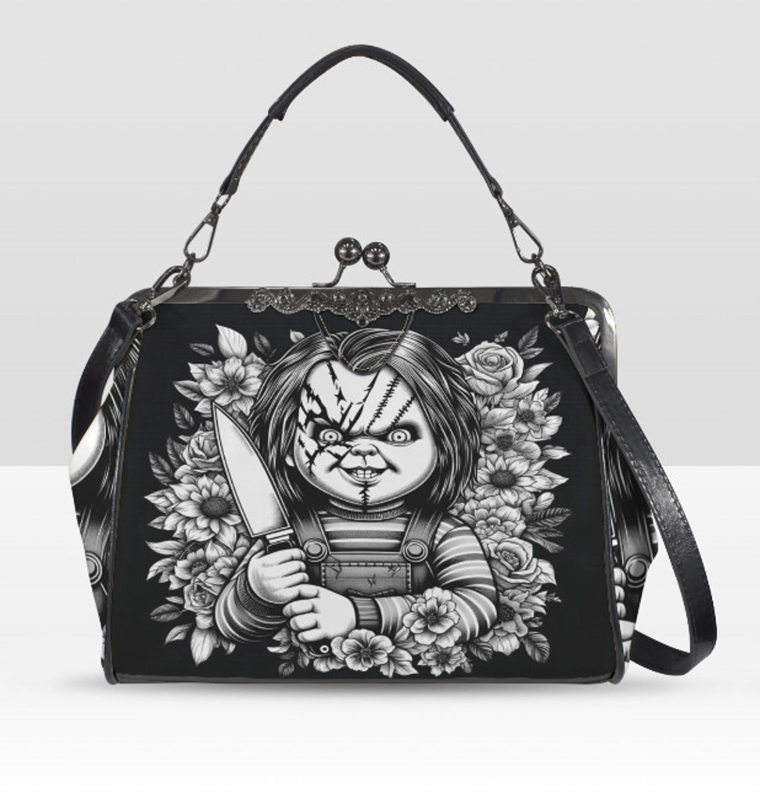 Horror Scarred Chucky Halloween Floral Shoulder Cross Body Bag Satchel NEW Kisslock