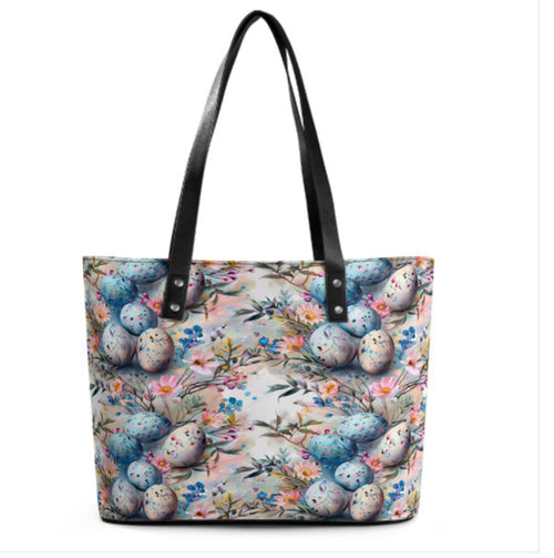 Custom Tote Hand Shoulder Bag 12 X 15 Spring Easter Egg Art Pastel Glam Floral Terrifictrend