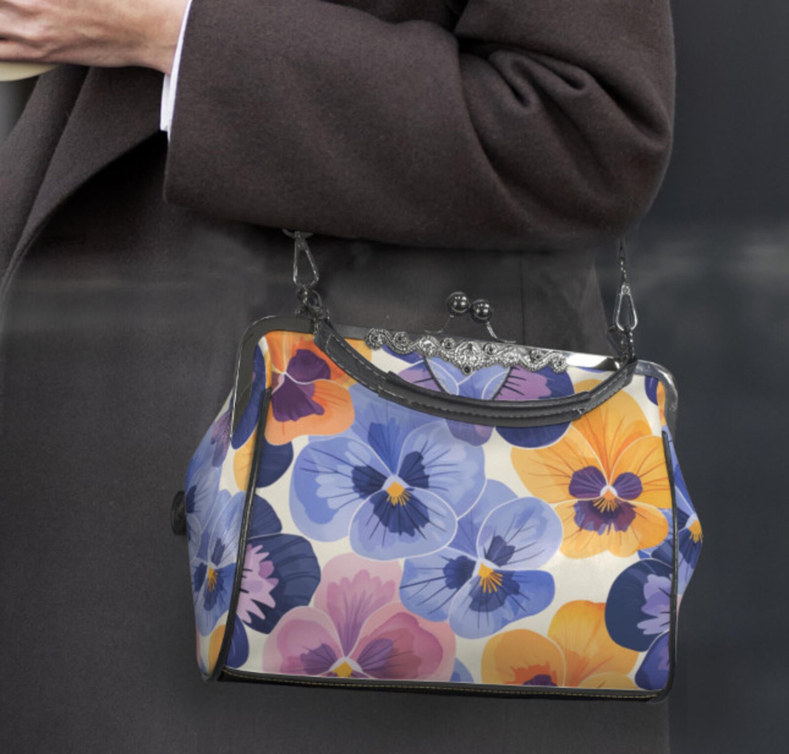 Pansy Floral Flower Art Spring Mother's Day Shoulder Cross Body Bag Satchel NEW Kisslock