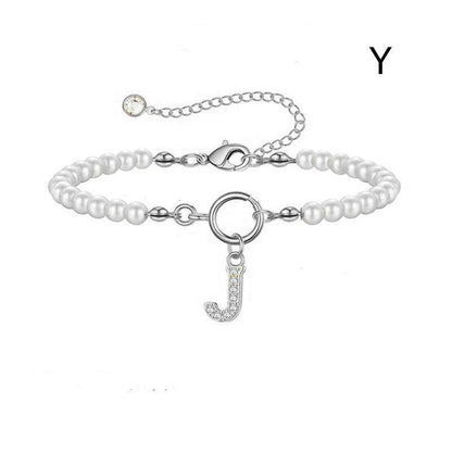 2024 New Fashion Toggle Clasp Initial Bracelet Women A-Z Letter Pendant 6mm Pearl Bracelet For Women Jewelry Gift