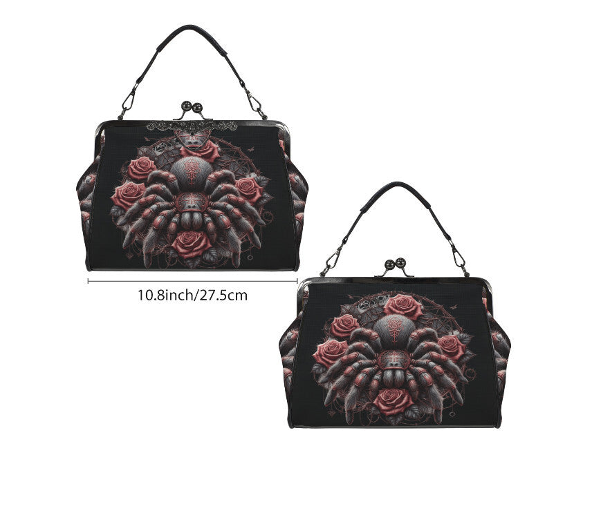 Dark Victorian Gothic Spider Black Widow Skull  Shoulder Cross Body Bag Satchel Kisslock