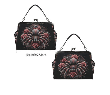 Dark Victorian Gothic Spider Black Widow Skull  Shoulder Cross Body Bag Satchel Kisslock