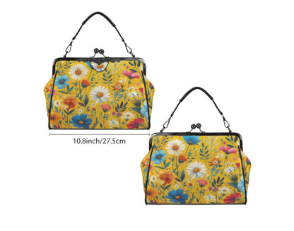 Yellow Floral Flower Art Spring Mother's Day Shoulder Cross Body Bag Satchel NEW Kisslock