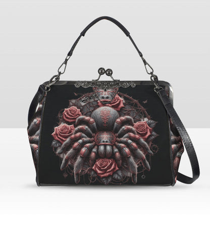 Dark Victorian Gothic Spider Black Widow Skull  Shoulder Cross Body Bag Satchel Kisslock
