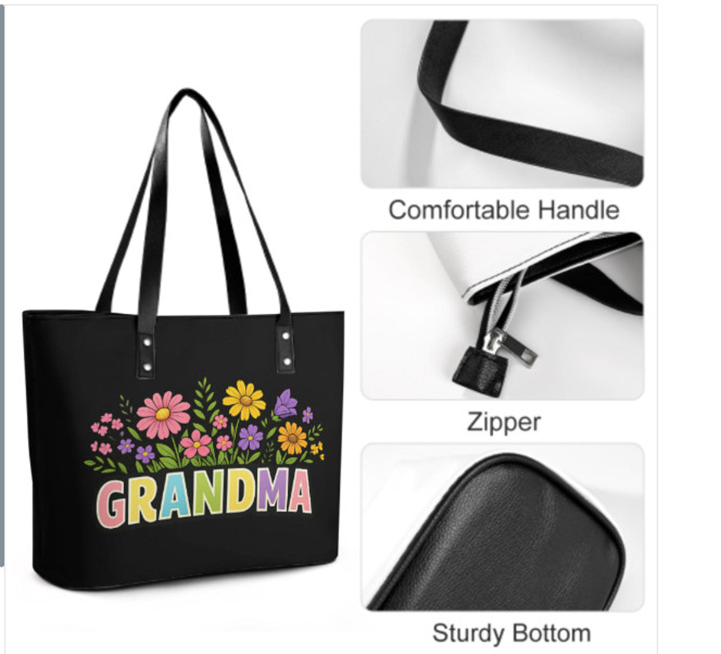 Custom Tote Hand Shoulder Bag 12 X 15 Spring Happy Mothers Day Grandma Flowers Terrifictrend