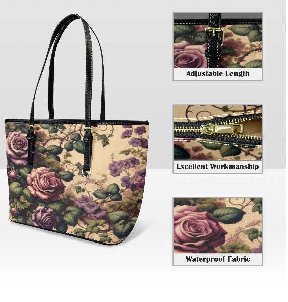 Custom Tote Hand Shoulder Bag 12 X 15 Gothic Victorian Black Purple Green Roses Terrifictrend