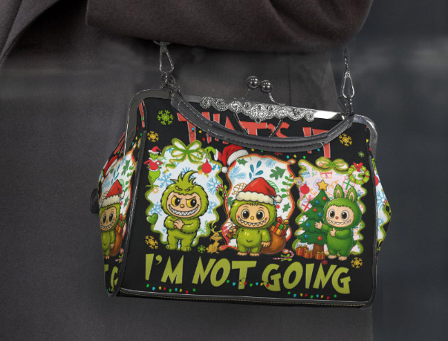 LaBubu La Bubu Monster Grinch Christmas Holiday  Shoulder Cross Body Bag Satchel Kisslock