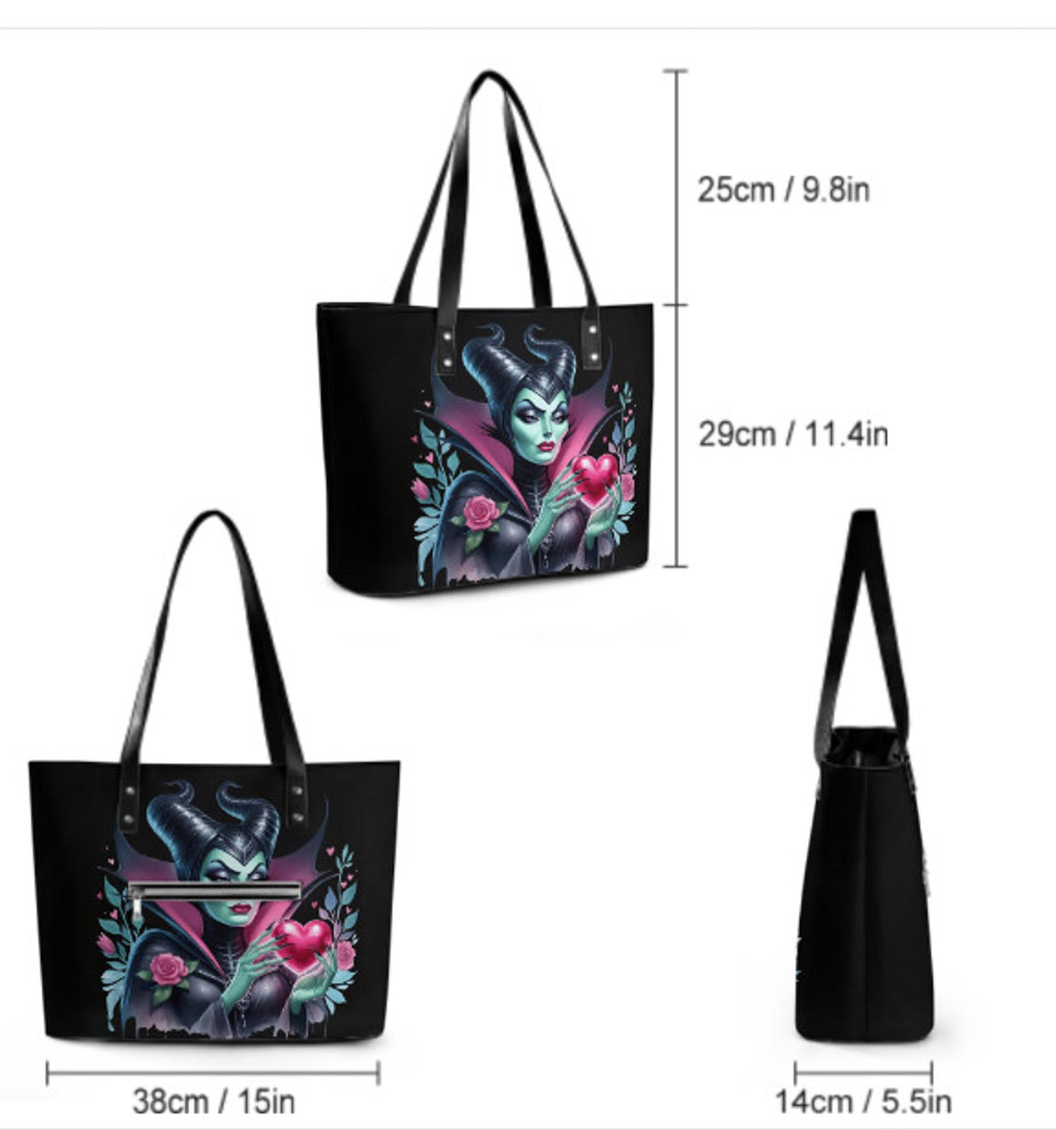 Tote Hand Shoulder Bag 12 X 15 Maleficent Disney Mistress Evil Valentine's Day Terrifictrend