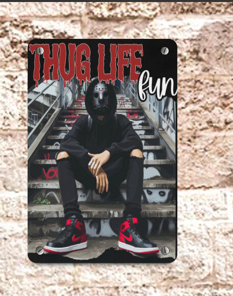 Thug Life Urban Art Jason Voorhees Friday the 13th Metal Wall Decor Horror 8x12 Unbranded