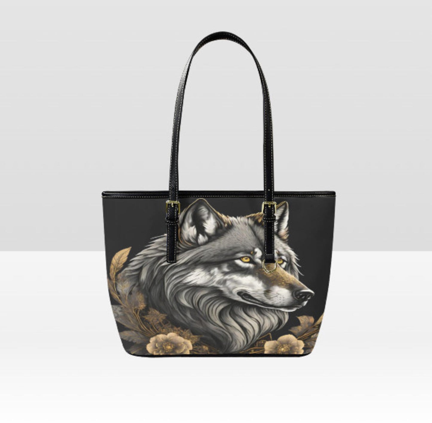 Custom Tote Hand Shoulder Bag 12 X 15 Gothic Victorian Wolf Grey Gold Black NEW Terrifictrend