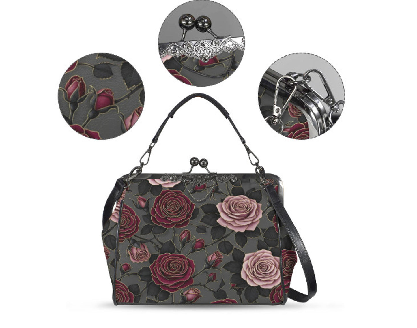 Victorian Valentine Gothic Purple Lavender  Shoulder Cross Body Hand Bag Satchel Kisslock