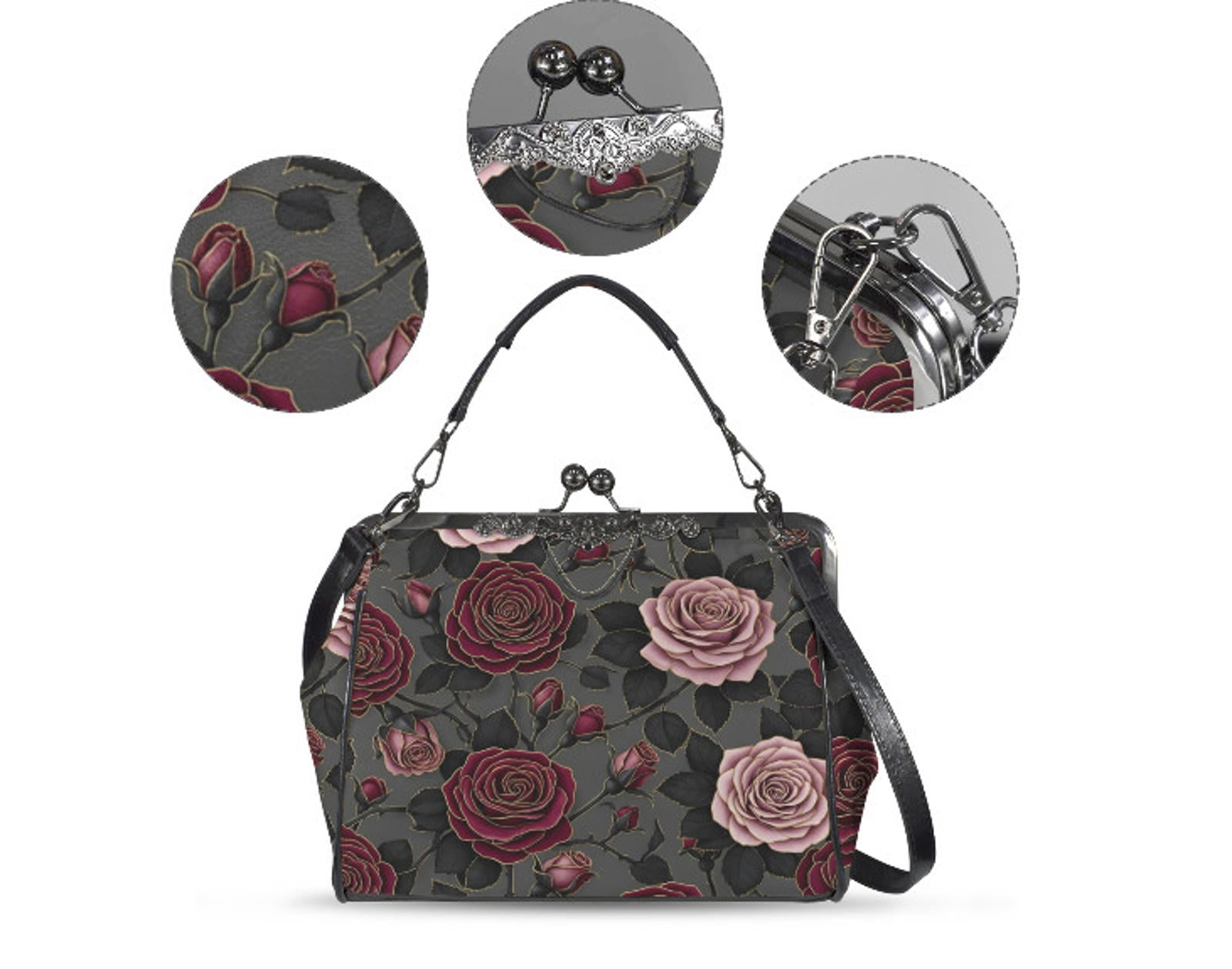Victorian Valentine Gothic Purple Lavender  Shoulder Cross Body Hand Bag Satchel Kisslock