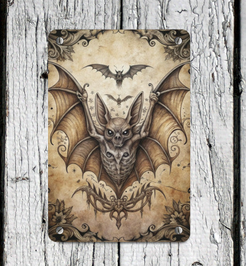 Vintage Spooky Victorian Gothic Owl Bat Metal Sign Halloween Wall Decor 8x12 Unbranded