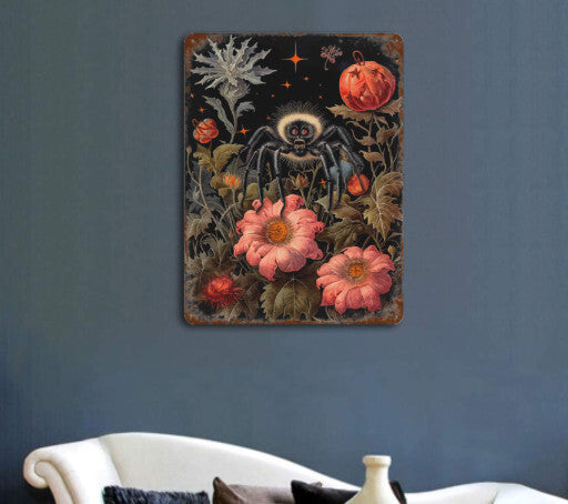 Rustic Gothic Botanical Animals SPIDER Metal Sign Halloween Wall Decor 8x12 Unbranded