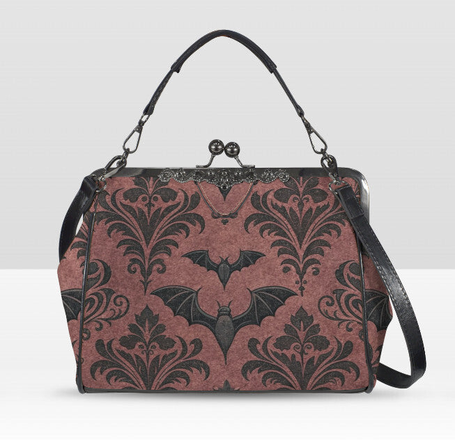 Gothic Baroque Black Burgundy  Halloween Shoulder Cross Body Bag Satchel Holiday Kisslock