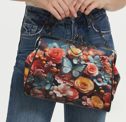 Spring Flowers Butterfly Art Design Shoulder Cross Body Bag Satchel Mother's Day Kisslock