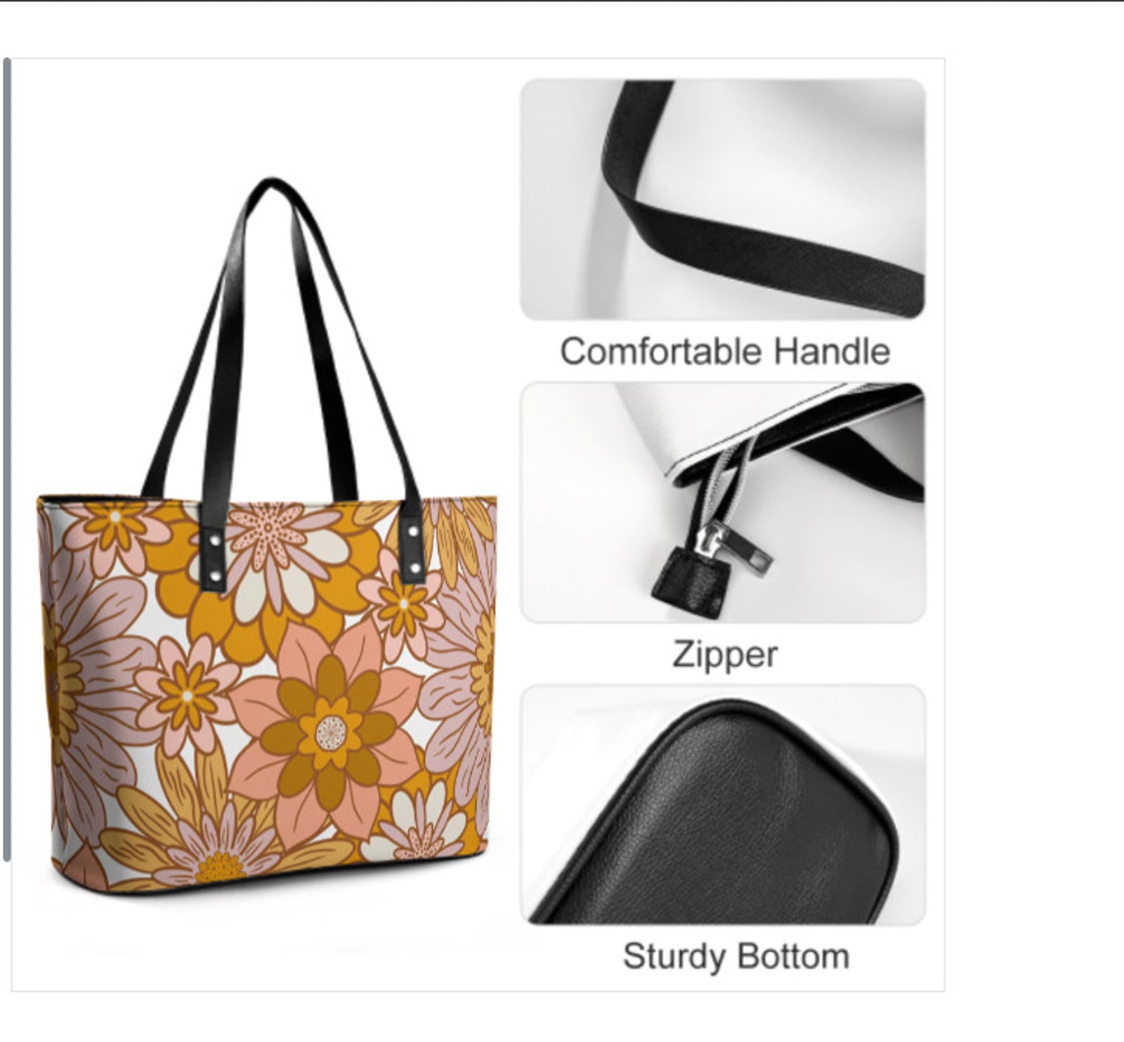 Custom Tote Hand Shoulder Bag 12 X 15 Spring Bohemian Orange Brown Floral NEW Terrifictrend