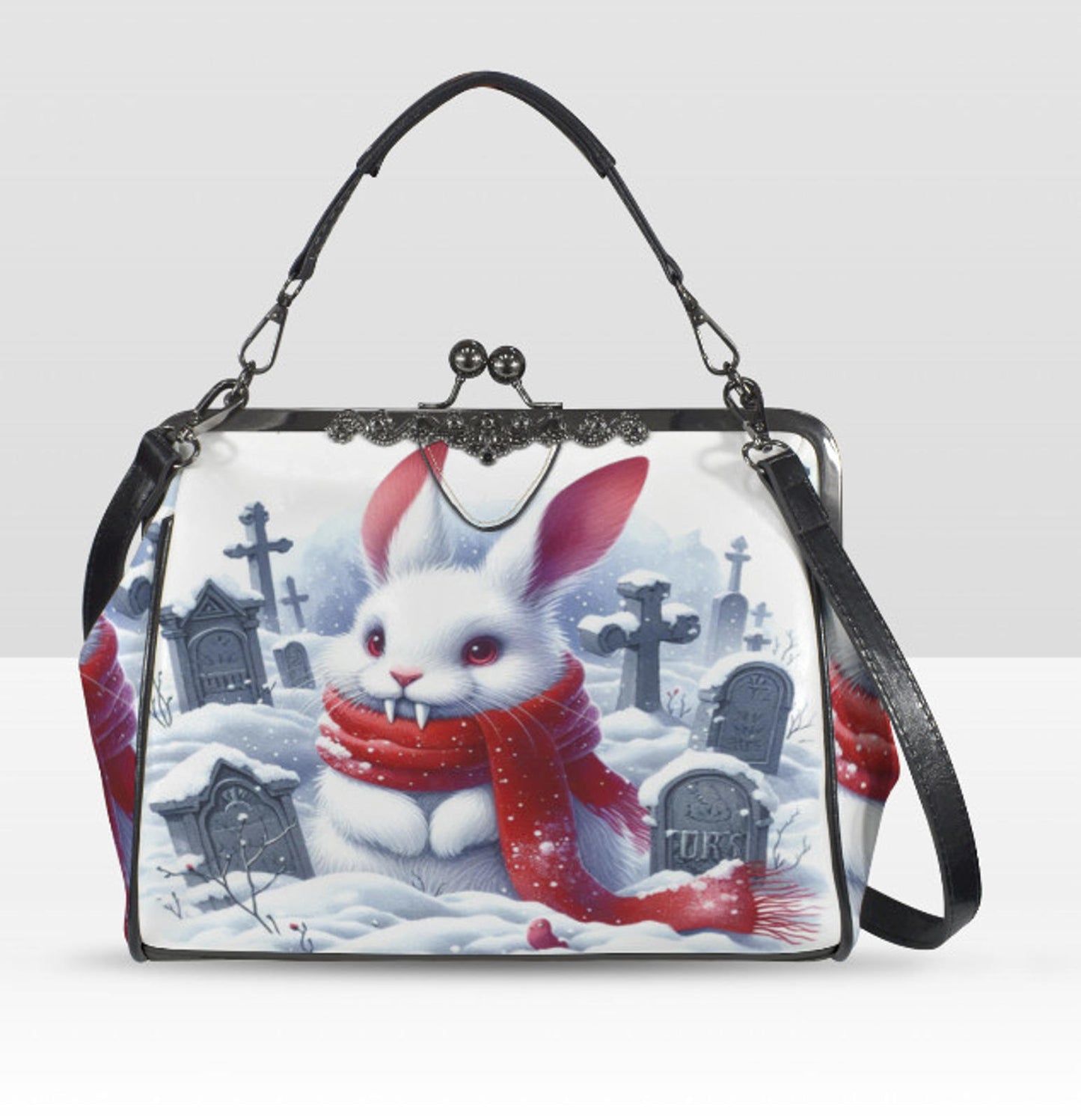 Gothic Victorian Winter Bunny w/Fangs  Holiday Shoulder Cross Body Bag Satchel Kisslock