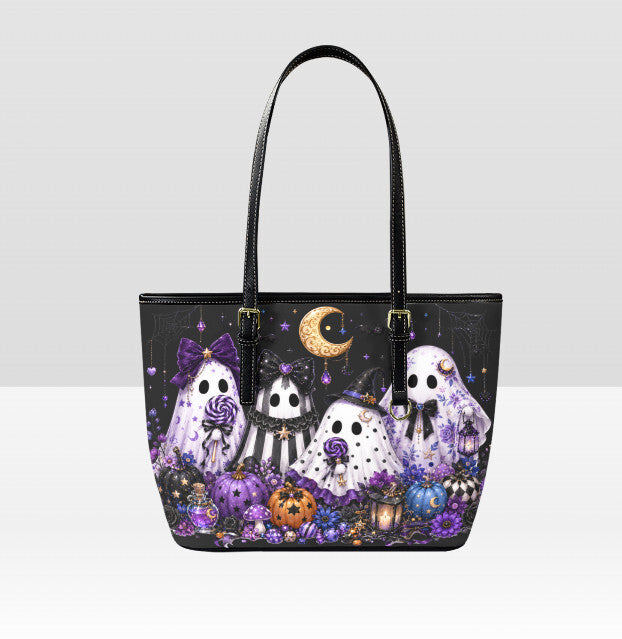 Custom Tote Hand Shoulder Bag 12 X 15 Fall Halloween Gothic Purple Ghost Group Terrifictrend