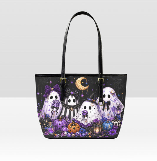 Custom Tote Hand Shoulder Bag 12 X 15 Fall Halloween Gothic Purple Ghost Group Terrifictrend