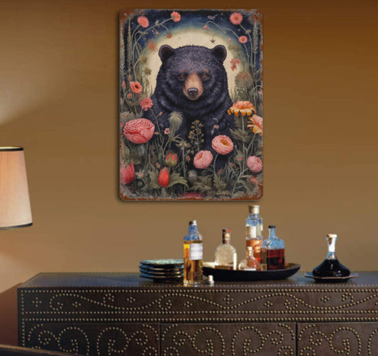 Rustic Gothic Botanical Animals BEAR Metal Sign Victorian Wall Decor 8 x 12 new Unbranded